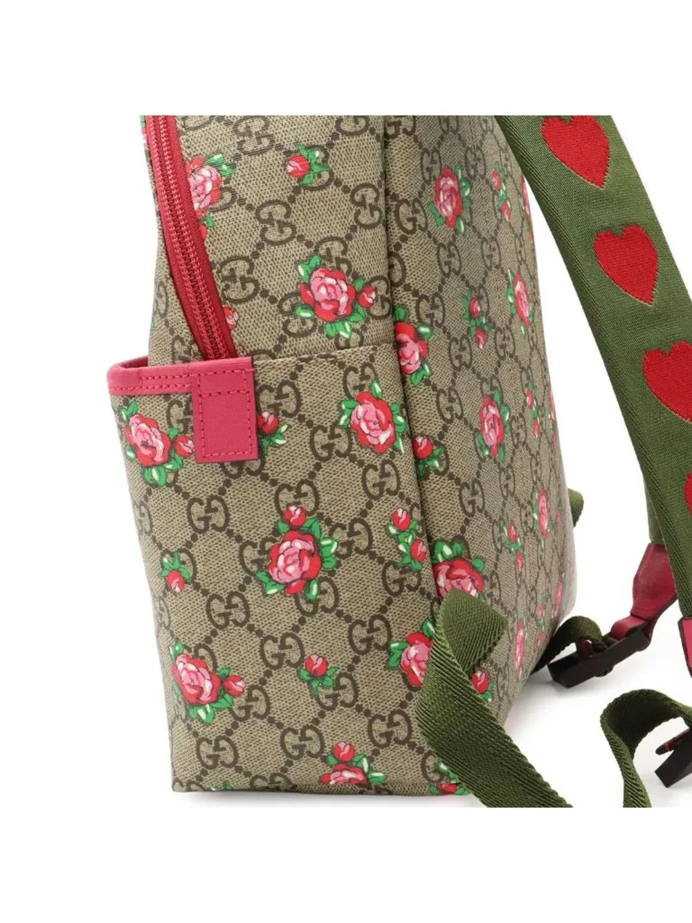 Gucci Children's GG Supreme Backpack Rose Print Floral Pattern Heart Leather